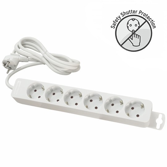 Priključnica bela 16A 250V 3680W 3x1.5mm2 prenosna nerastavna šestostruka (produžni kabl) ME-PR6-5M DZ Mitea Electric