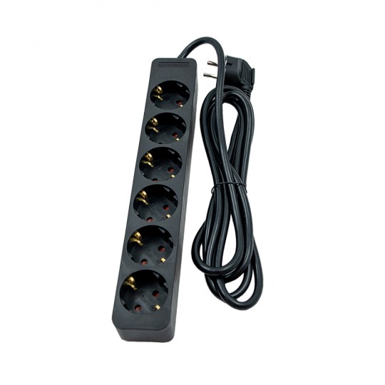 Priključnica crna 16A 250V 3680W 3x1.5mm2 prenosna nerastavna šestostruka (produžni kabl) ME-PR6-2M DZ Mitea Electric