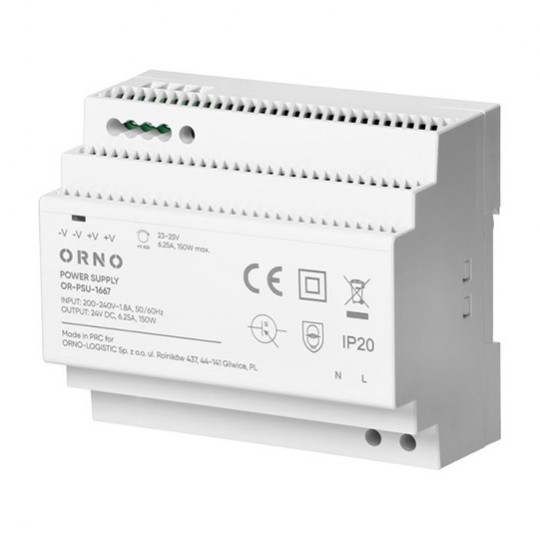 Napajanje industrijsko 24V DC 6.25A 150W za DIN šinu 6M IP20, PVC kućište OR-PSU-1667 Orno
