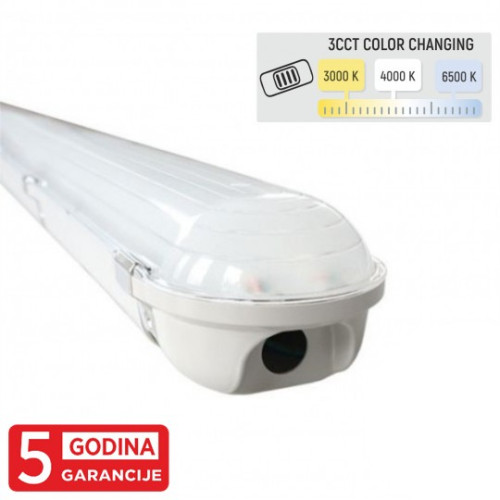 LED integrisana vodonepropusna svetiljka 48W (2x24W) 3CCT 3000/4000/6500K IP65 1200mm prolazna 5800lm 5Y M205611-CCT