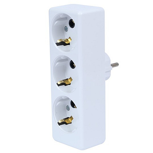 Trostruki T-razvodnik 16A 250V, sa kontaktom za uzemljenje beli PM-401-W Mitea Electric