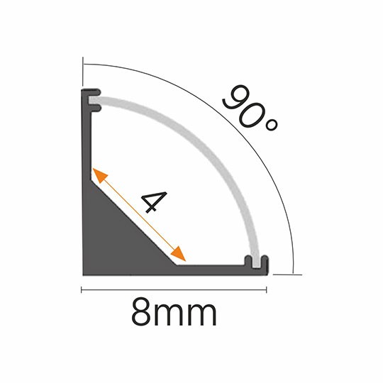 Aluminijumski profil za LED trake sivi ugaoni 8x8x2000mm set sa difuzorom MA7979-A
