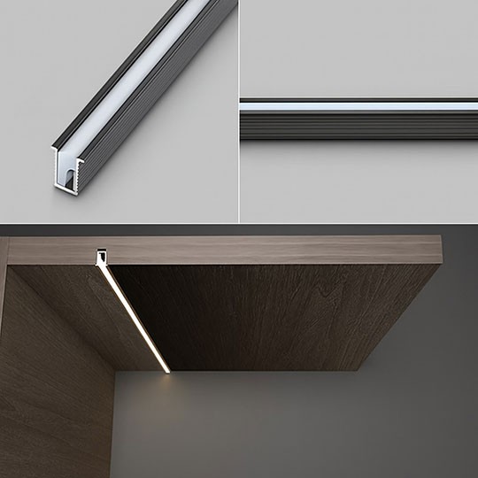 Aluminijumski profil za LED trake tamno sivi 6.4x9x2000mm ugradni sa difuzorom 2m MA6490-GR Mitea Lighting