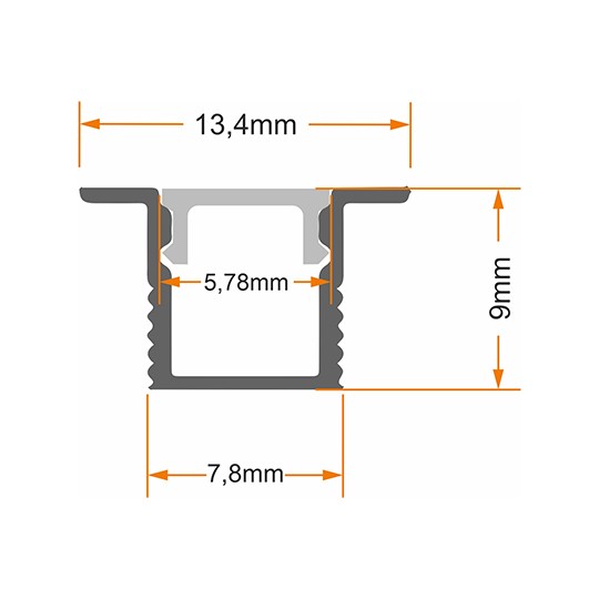 Aluminijumski profil za LED trake sivi 9x13.4x2000mm ugradni sa difuzerom 2m MA079