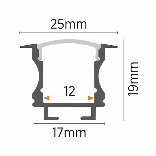 Aluminijumski profil za LED trake sivi ugradni set sa difuzorom i žabicama 19x25x2000mm MA613-UZ-A