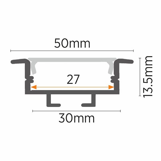 Aluminijumski profil za LED trake beli ugradni set sa difuzorom i žabicama 13.5x42x2000mm M3010-UZ-W