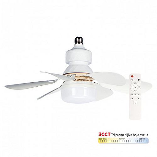 Plafonski ventilator beli sa LED svetlom 12W CCT sa daljinskim upravljačem MV5030-W