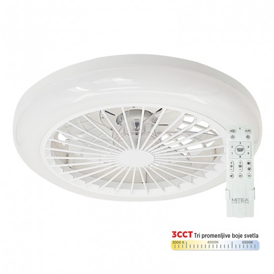 Plafonski ventilator beli sa LED svetlom 18W CCT sa daljinskim upravljačem MV5022-W