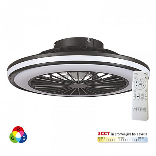 Plafonski ventilator crni sa RGB LED svetlom 18W CCT sa daljinskim upravljačem MV5025-RGB-B
