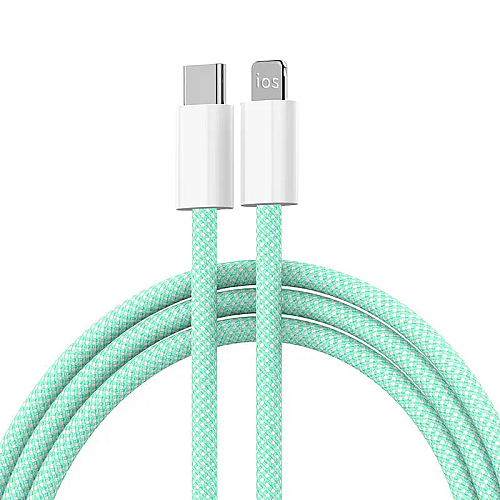 Kabel Braided PD Type-C na Lightning 20W zeleni