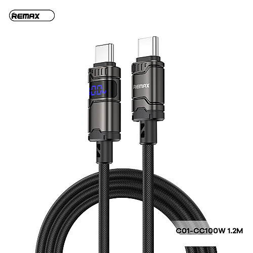 Kabel Remax C01 ZINC Alloy braided Type-C na Type-C 100w sa ekranom 1,2m crni