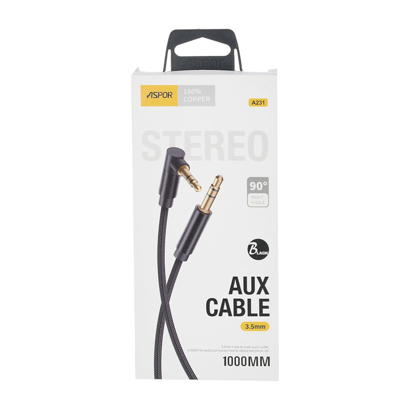 Aux Kabel Aspor A231 3,5mm 90 degrees 1m crni