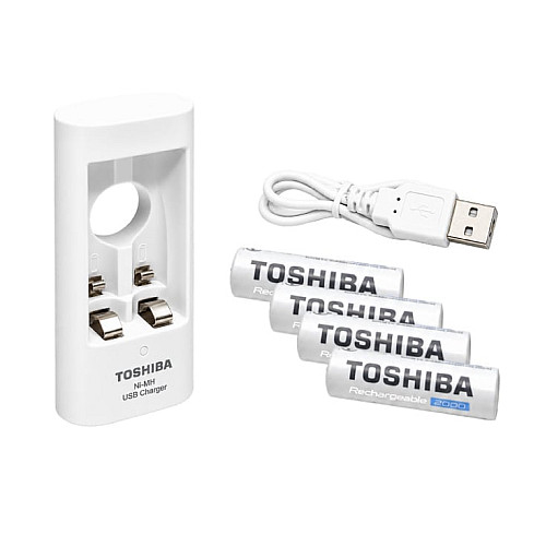 Toshiba USB punjač za Ni-MH akumu. AA, AAA + 4 punjiva akum. AA 2000mAh TNHC-6GME4