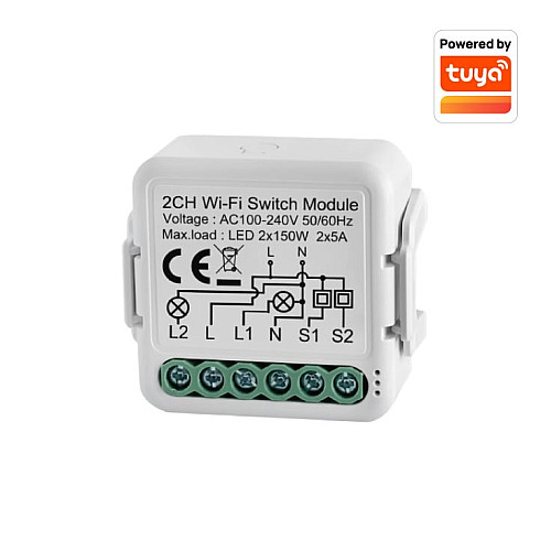 Wi-Fi smart prekidač-modul, 2x5A WFM-SWN02