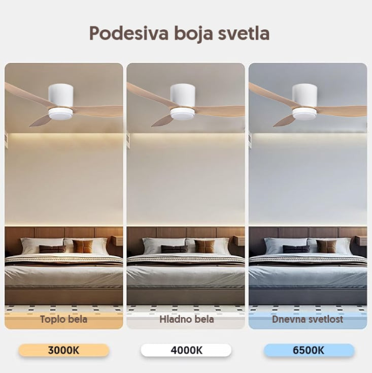 Prosto plafonski vent. 132cm, 3 elise, LED svetlo CFH5205L-3/40WH