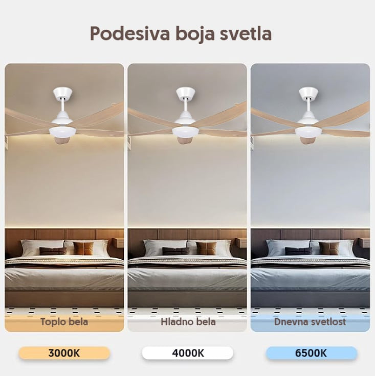 Prosto beli plafonski vent. 142cm, 5 elisa, LED CFB5605L-5/50WH