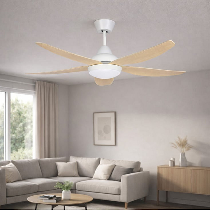 Prosto beli plafonski vent. 142cm, 5 elisa, LED CFB5605L-5/50WH