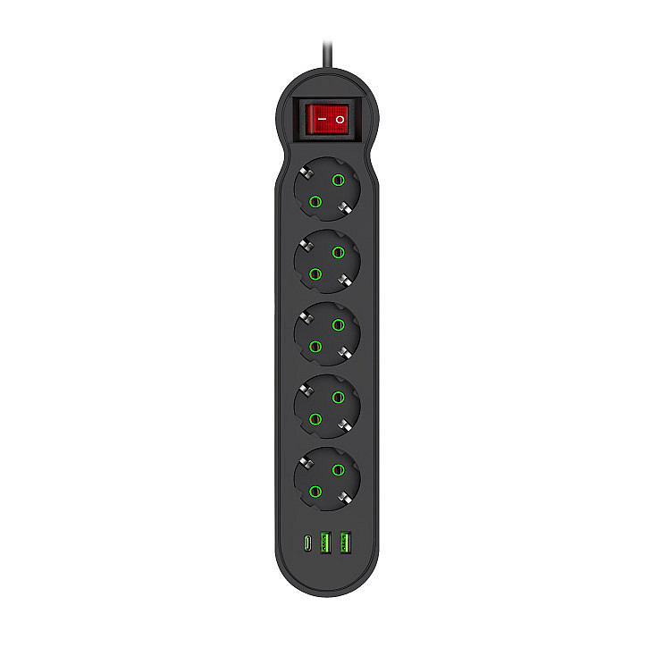 Razvodnik sa 5 mesta 2m 1.5mm2+pr. 2xUSB+tip C NV554U-2/BK