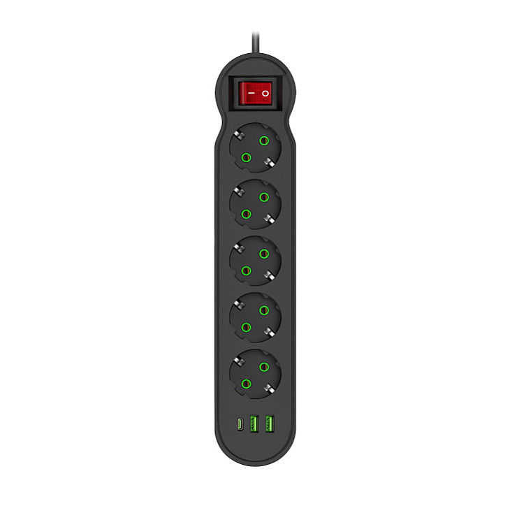 Razvodnik sa 5 mesta 2m 1.5mm2+pr. 2xUSB+tip C NV554U-2/BK