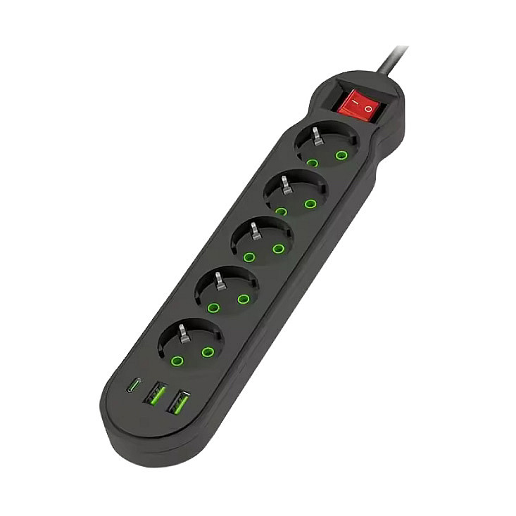 Razvodnik sa 5 mesta 2m 1.5mm2+pr. 2xUSB+tip C NV554U-2/BK