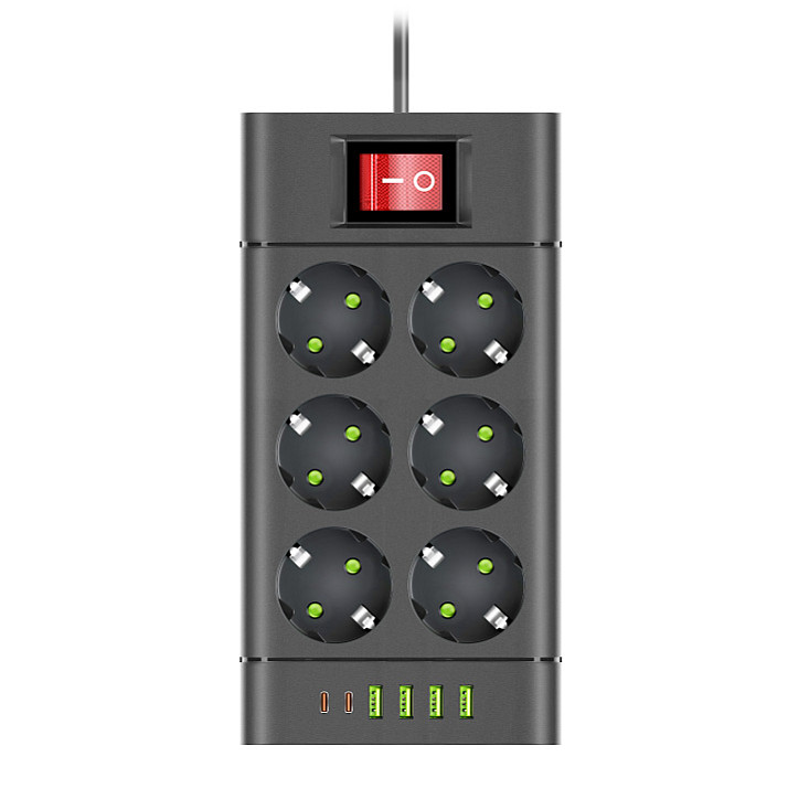 Razvodnik sa 6 mesta 2m 1.5mm2+pr. 4xUSB+2xtip C NV614U-2/BK