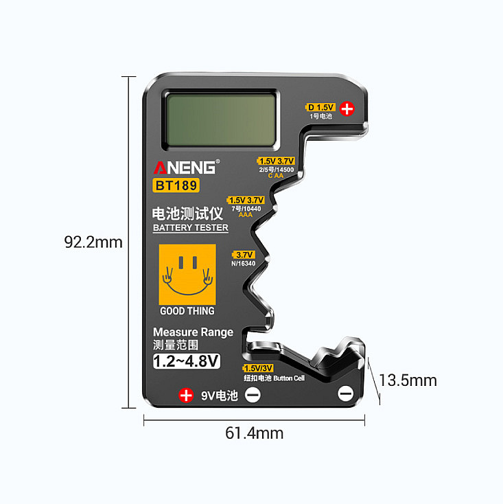 Tester baterija (AA,AAA,C,D),9V,Li-Ion,dugmaste BT-189