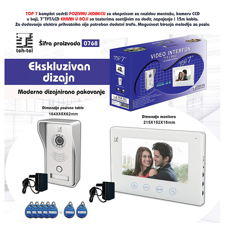 Kolor video interfon, RFID čitač T768