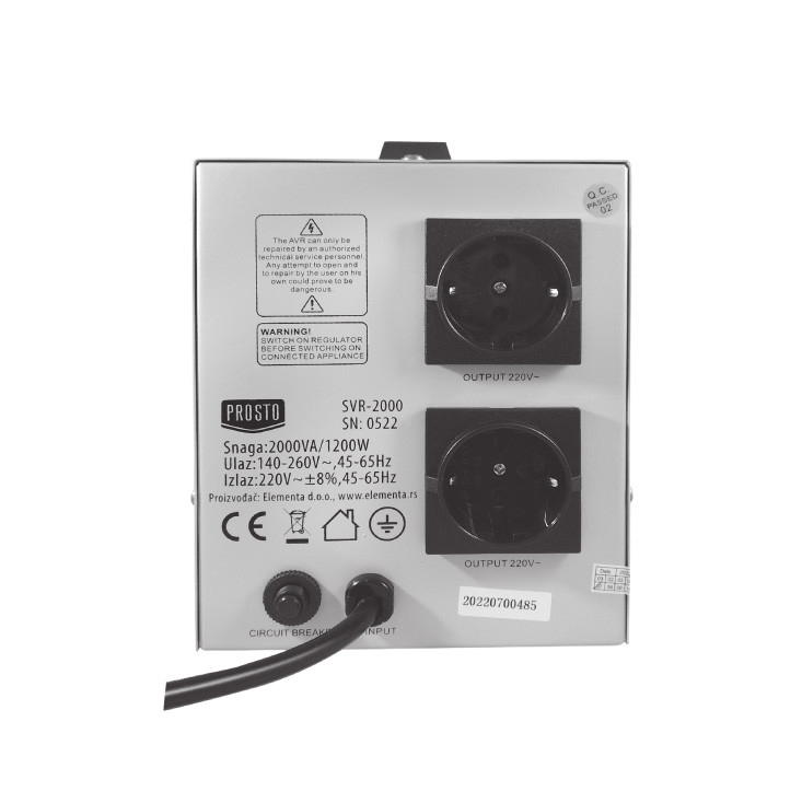 Prosto stabilizator napona 2000VA 1200W SVR-2000