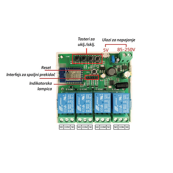 Wi-Fi smart relejni prekidač, 4 izlaza WFR-04/ACDC