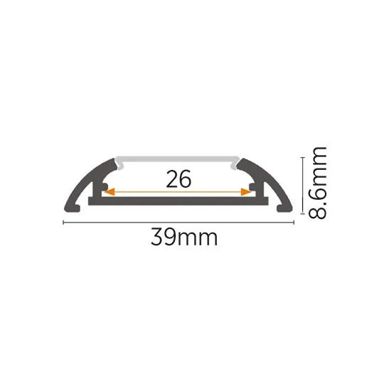 Aluminijumski profil za LED trake crni set sa difuzorom 8.6x39x2000mm MA620-C