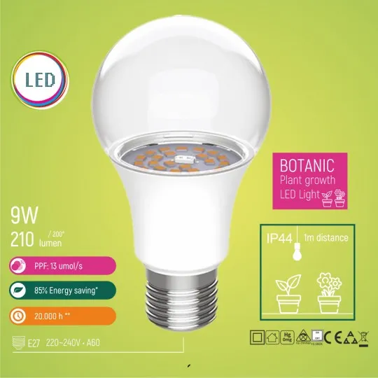 LED ECO sijalica Plant growth 9W A60 E27 PG