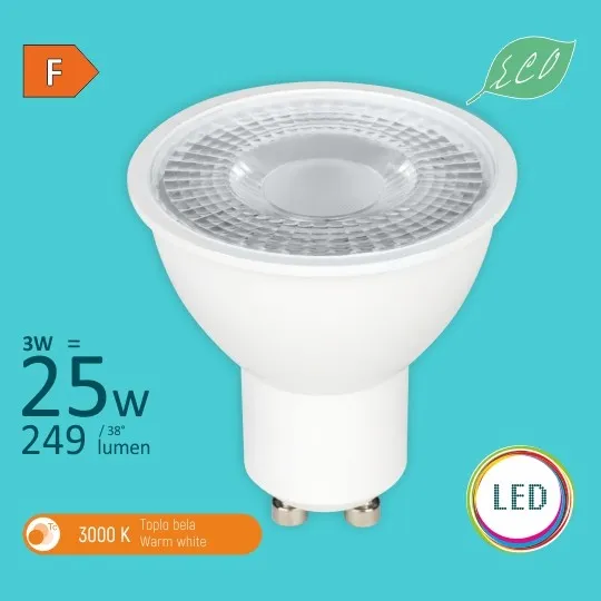 LED sijalica 3W 3000K MR16 ECO 240V 249lm 38° GU10 M2