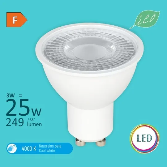 LED sijalica 3W 4000K MR16 ECO 240V 249lm 38° GU10 M2 Mitea Lighting