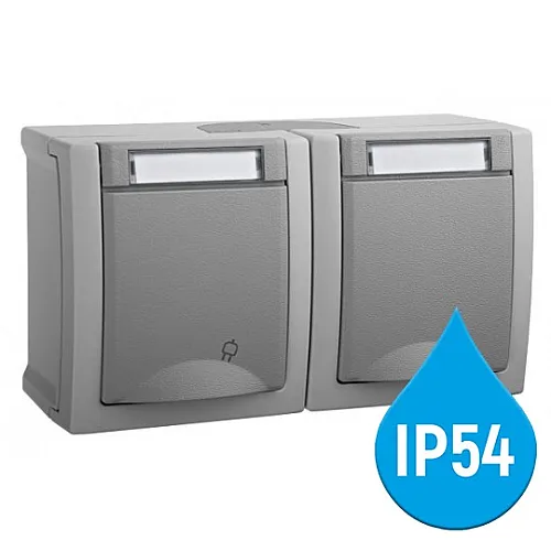 Priključnica siva šuho horizontalna dupla II OG 16A 250V IP54 WPTC4800-2GR EU2 PACIFIC Panasonic