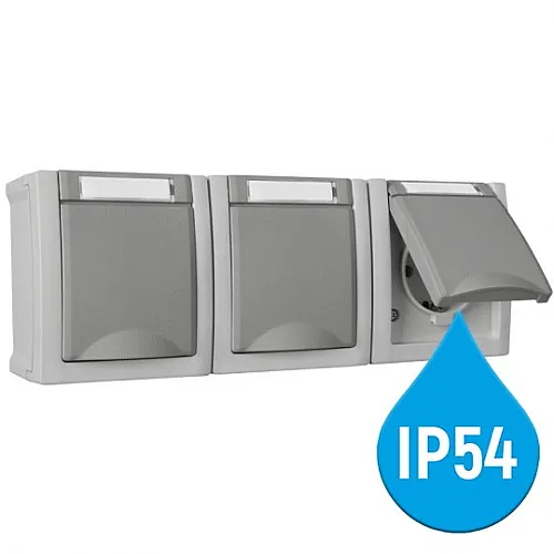 Priključnica siva šuho horizontalna trostruka II OG 16A 250V IP54 WPTC4840-2GR EU2 PACIFIC Panasonic