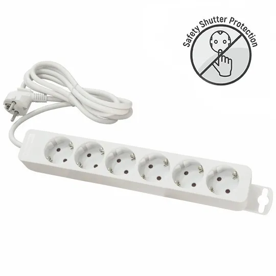 Priključnica bela 16A 250V 3680W 3x1.5mm2 prenosna nerastavna šestostruka (produžni kabl) ME-PR6-3M DZ