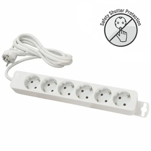 Priključnica bela 16A 250V 3680W 3x1.5mm2 prenosna nerastavna šestostruka (produžni kabl) ME-PR6-5M DZ