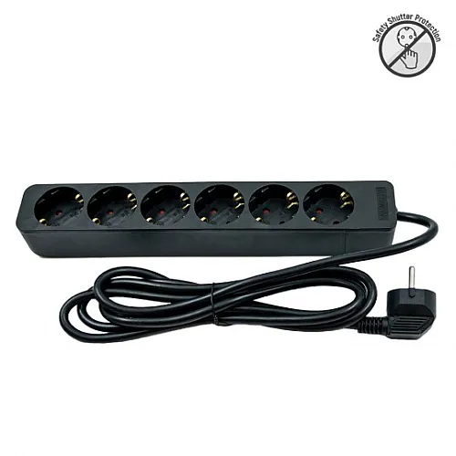 Priključnica crna 16A 250V 3680W 3x1.5mm2 prenosna nerastavna šestostruka (produžni kabl) ME-PR6-2M DZ