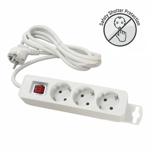 Priključnica bela 16A 250V 3680W 3x1.5mm2 prenosna nerastavna trostruka (produžni kabl) sa prekidačem ME-PR3P-2M DZ