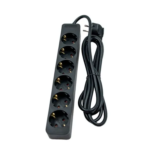Priključnica crna 16A 250V 3680W 3x1.5mm2 prenosna nerastavna šestostruka (produžni kabl) ME-PR6-2M DZ