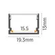 Aluminijumski profil za LED trake crni nadgradni 13x19.3x2000mm set sa difuzorom MA616-C