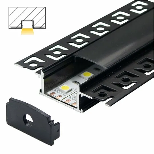 Aluminijumski profil za LED trake crni 14x61x2000mm ugradni set sa crnim difuzorom MA6114-CC