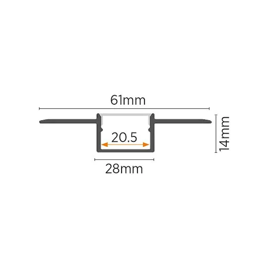 Aluminijumski profil za LED trake crni 14x61x2000mm ugradni set sa crnim difuzorom MA6114-CC