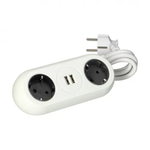 Priključnica bela OR-AE-13133(GS)/W prenosna dvostruka za sto sa 2xUSB punjačem 1,4m kabla 3x1,5mm2 Orno