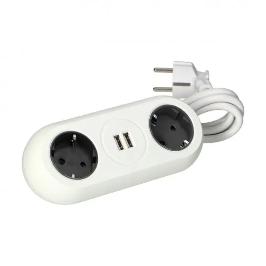 Priključnica bela OR-AE-13133(GS)/W prenosna dvostruka za sto sa 2xUSB punjačem 1,4m kabla 3x1,5mm2 Orno