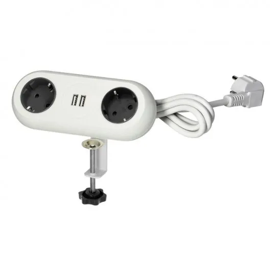 Priključnica bela OR-AE-13133(GS)/W prenosna dvostruka za sto sa 2xUSB punjačem 1,4m kabla 3x1,5mm2 Orno