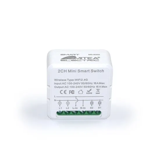Prekidač 2/2 mini pametni dvokanalni Wi‑Fi (smart breaker) 16A, pogodan za doznu MS-B202