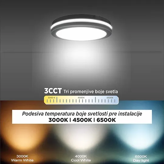LED plafonjera crna 30W 175~250V 3CCT DIP switch 3000/4000/6500K IP65 300x55mm SMD 3Y M205703-C