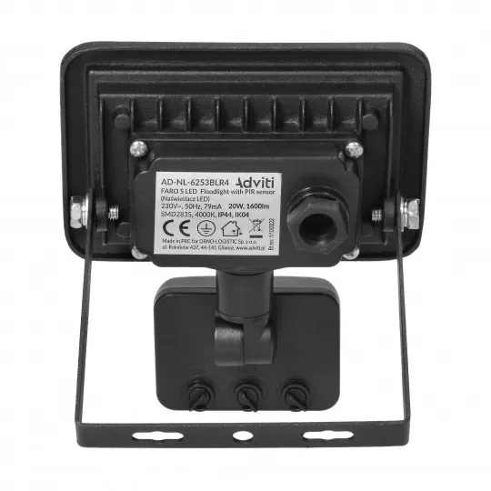 LED reflektor crni 20W 4000K 1600 lm sa senzorom IP44 FARO S AD-NL-6253BLR4 Adviti