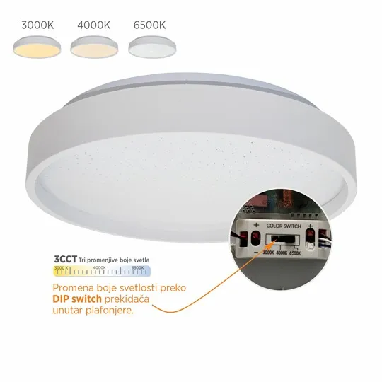 LED plafonjera bela 15W 220~240V 3CCT DIP switch 3000/4000/6500K fi260mm SMD M205540-B